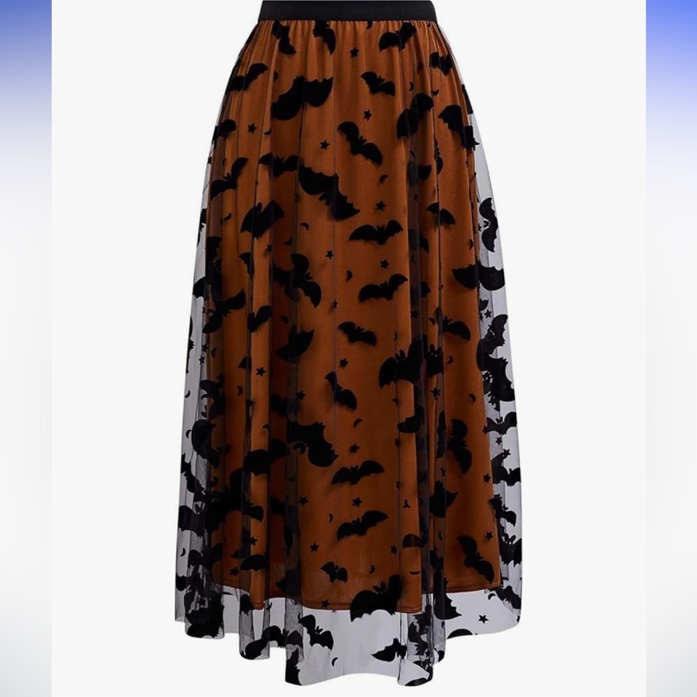 Black and Brown Bat Print Skirt